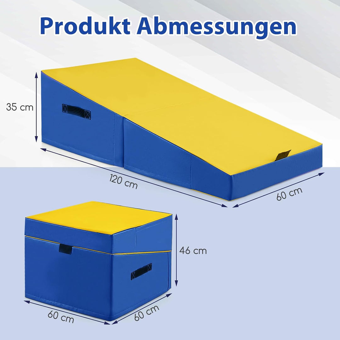 COSTWAY Schräge Gymnastikmatte, keilförmige Weichbodenmatte klappbar, 2 in 1 Turnmatte mit Tragegrif