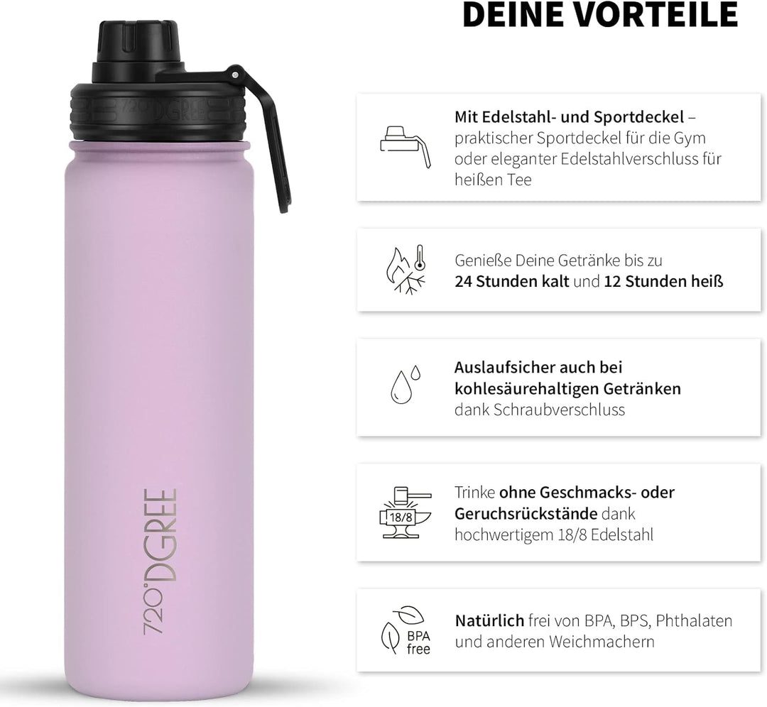 720°DGREE Edelstahl Trinkflasche “noLimit” – 710ml - Auslaufsicher, Kohlensäure geeignet, BPA-Frei -