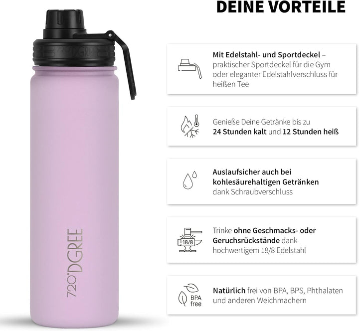 720°DGREE Edelstahl Trinkflasche “noLimit” – 710ml - Auslaufsicher, Kohlensäure geeignet, BPA-Frei -