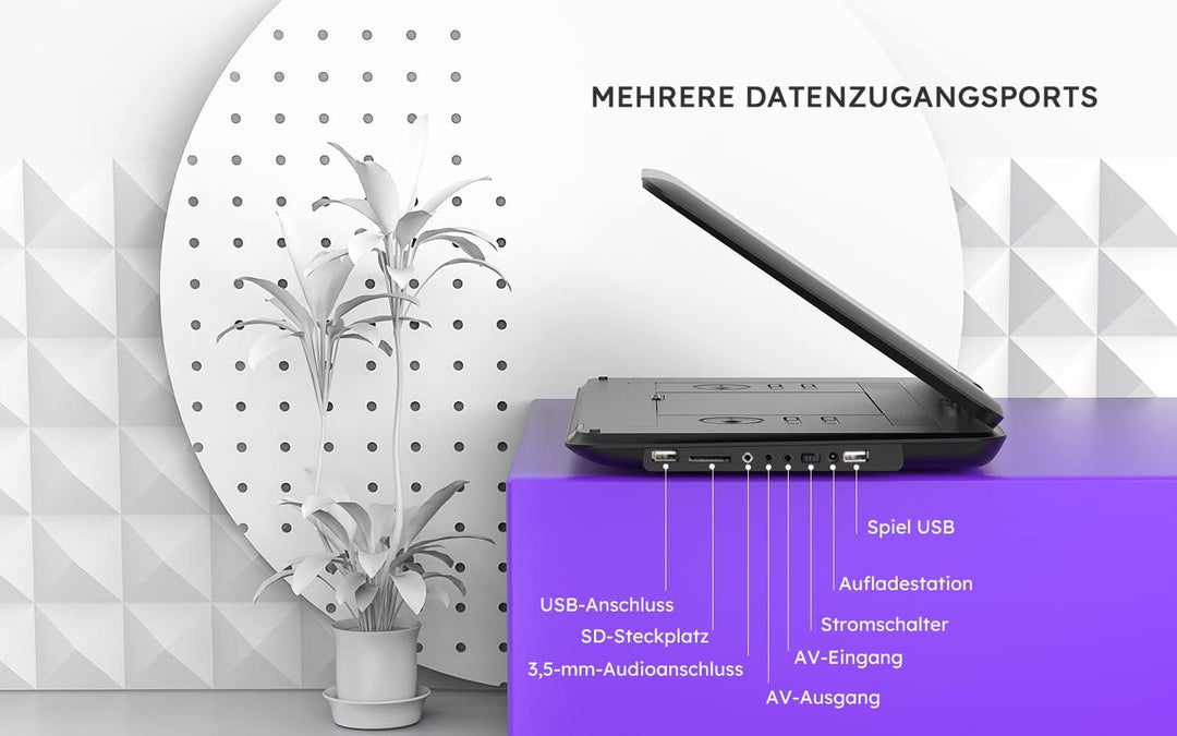 17,5’’ Tragbarer DVD Player mit 15,6’’ HD Display, 6 Stunden Wiederaufladbare Batterie, Unterstützun