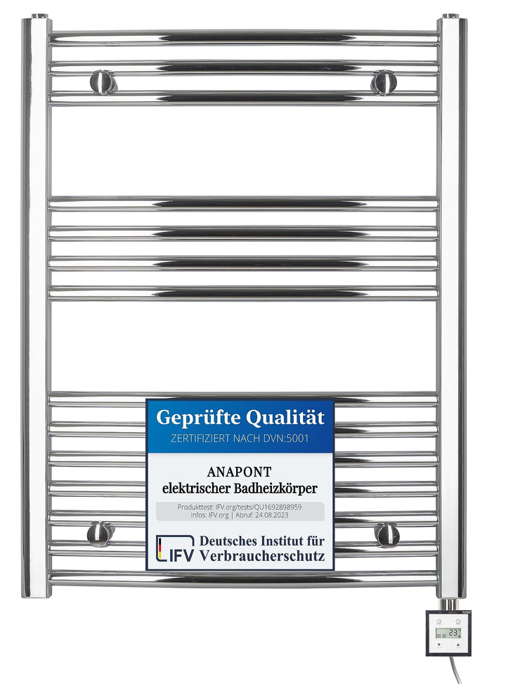 anapont elektrischer Badheizkörper - chrom gebogen - Timer-Funktion - Handtuchheizkörper - Badheizun