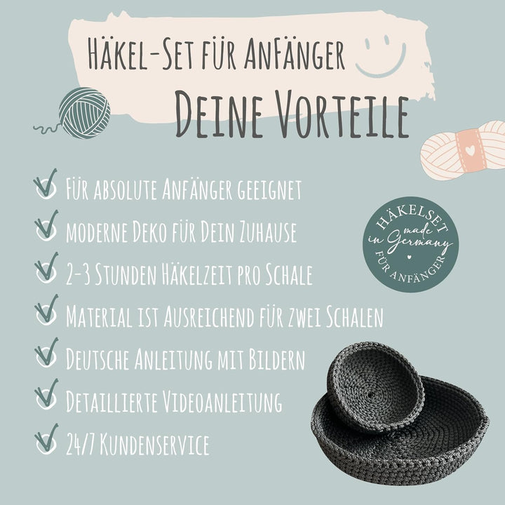 HÄKEL LIESE Häkelset für Anfänger - Schale Deko mit Häkelwolle - Crochet Box Set zum Häkeln Lernen -
