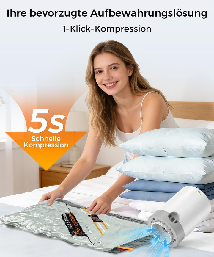 BOYUNSHI Vakuumbeutel für Kleidung mit Kabelloser Vakuumpumpe, 15 Stück Kompressionsbeutel für Kleid