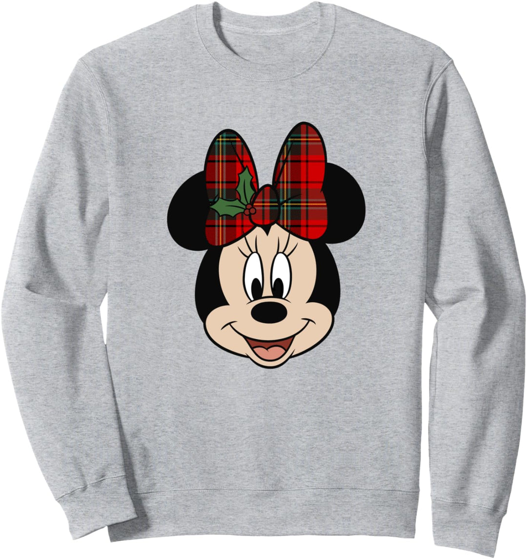 Disney Minnie Mouse Smile Mistletoe Red Plaid Bow Christmas Sweatshirt