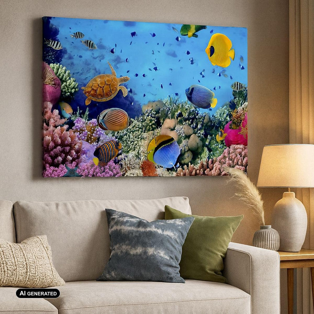 Bilder auf Leinwand 100x70cm Leinwandbild mit Rahmen Korallenriff Gross Wanddeko Bild Schlafzimmer K