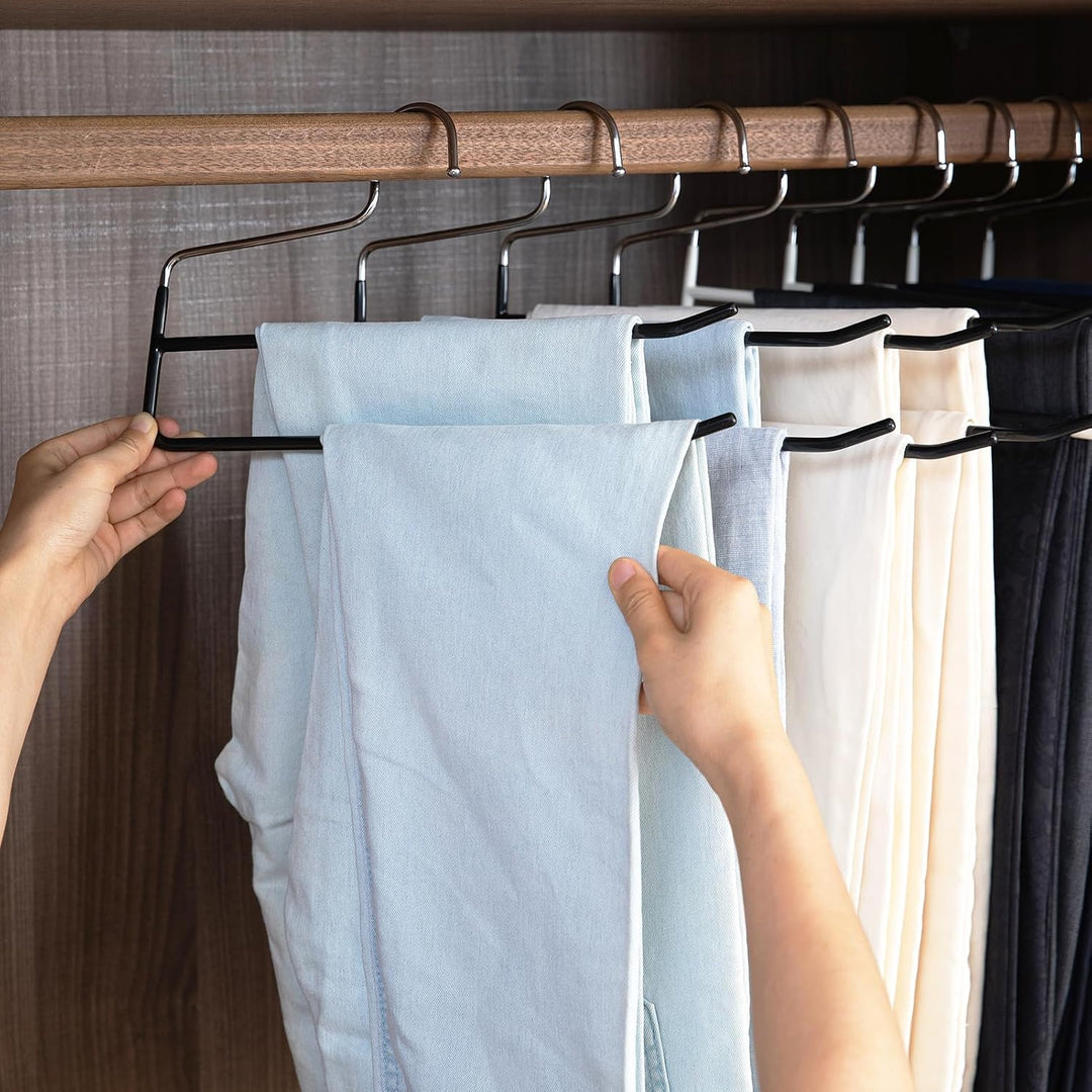 SHIMOYAMA Hosenbügel, 5 Pack, Hosen- und Kleiderbügel-Organisatoren, Doppelstabbügel mit offenen End