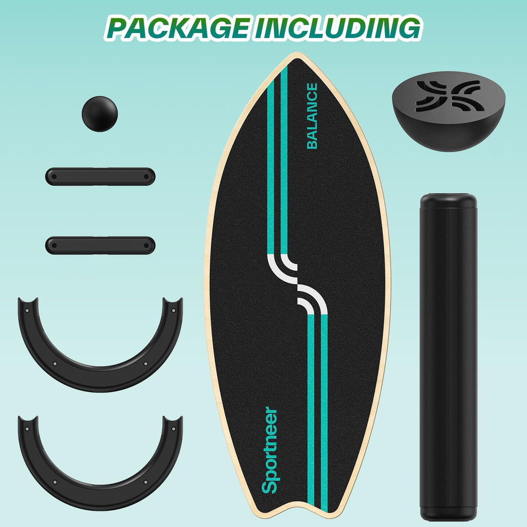Sportneer Surfin Balance Board Erwachsene 8-in-1 – Gleichgewichtstrainer mit Rolle, Gummiball & Halb