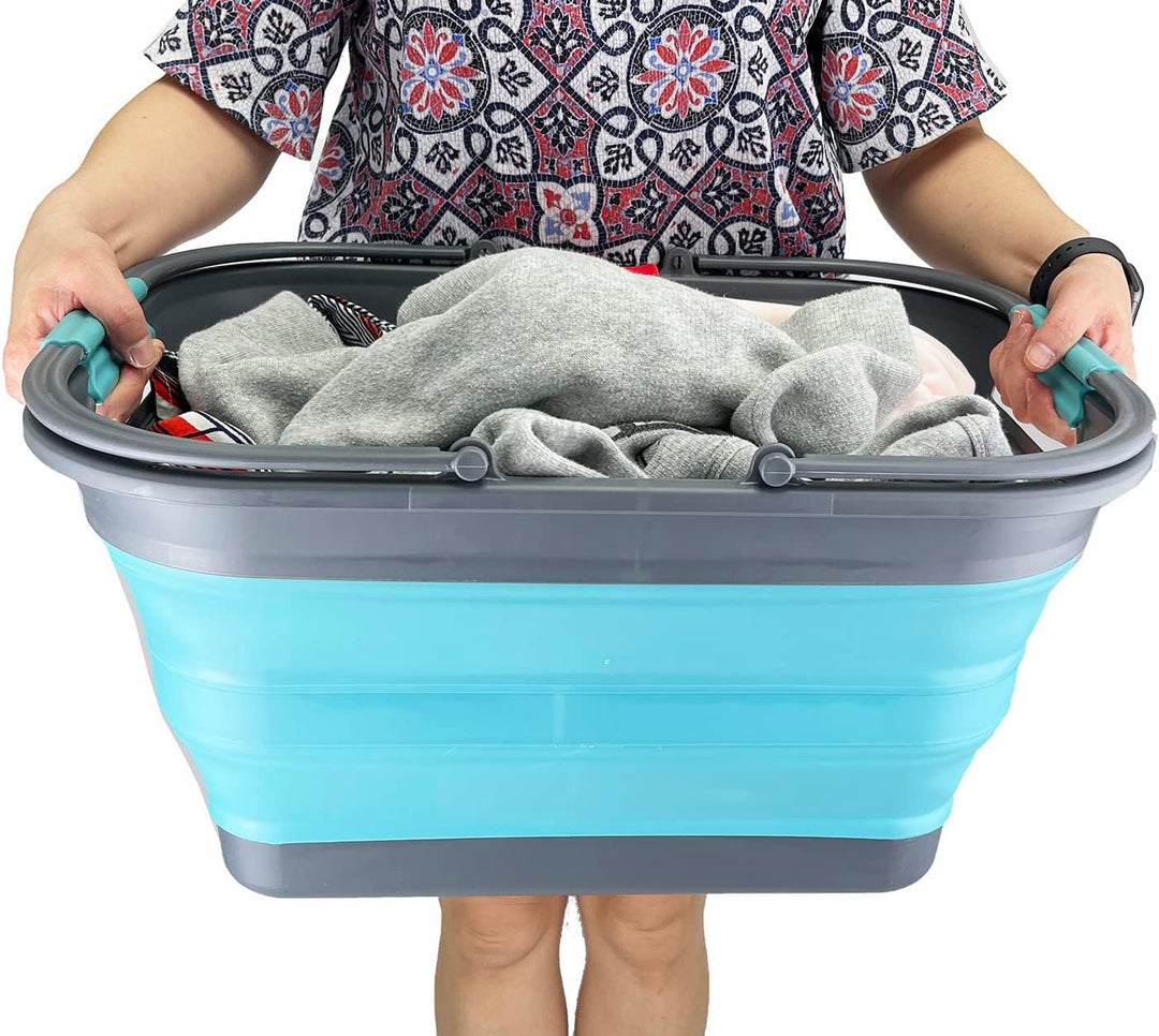 SAMMART 29 l zusammenklappbare Wanne mit Griff, tragbarer Picknickkorb, platzsparender Aufbewahrungs
