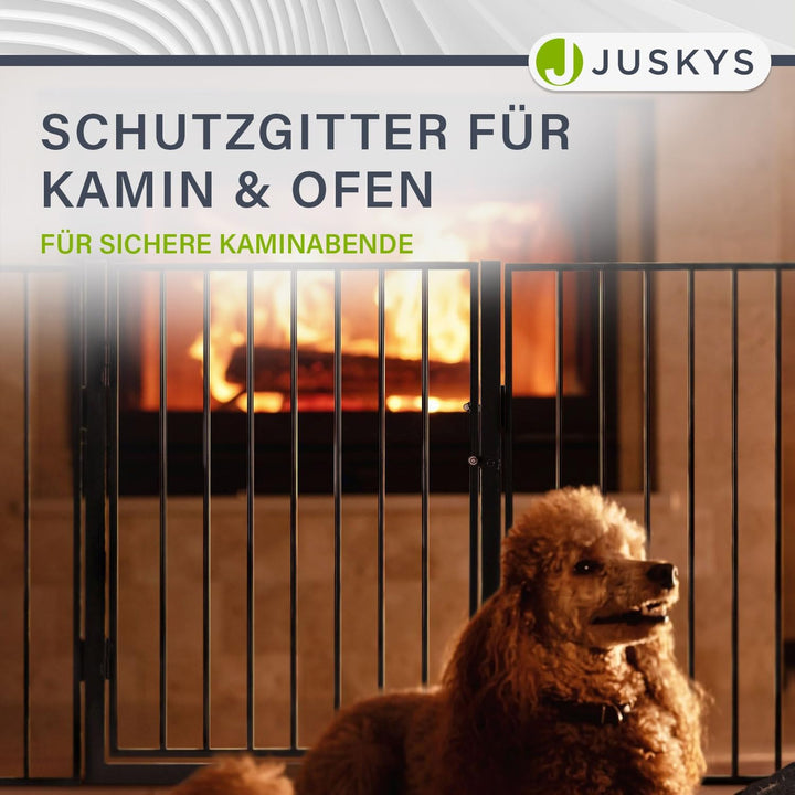 Juskys Metall Kaminschutzgitter 300 x 76 cm klappbar — Schutzgitter für Tiere — 5 Elemente inkl. Tür