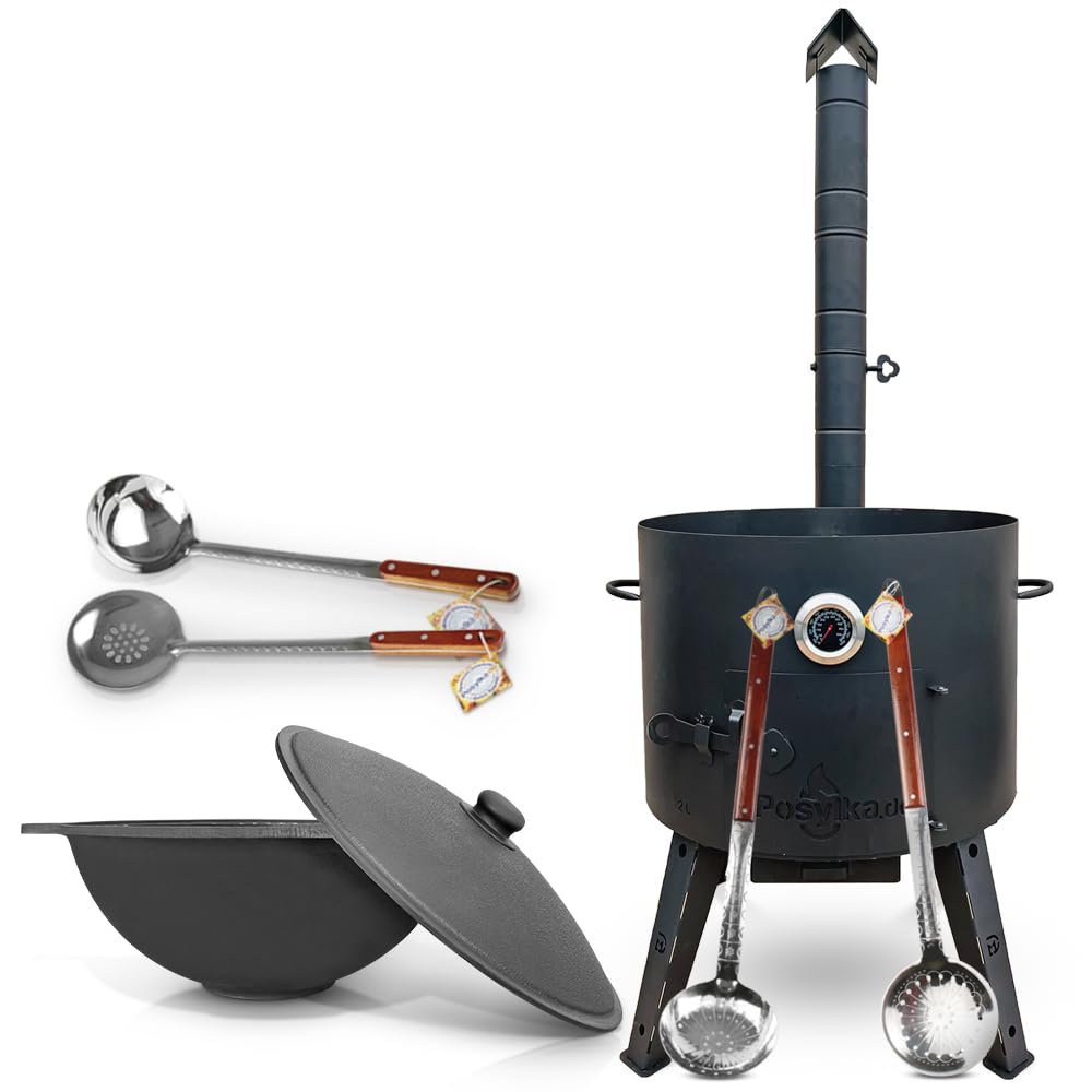 Utschak Feuerofen Gusseisen Topf flacher Boden mit Deckel (22 L) KazanoFF, Учаг, Kazan Outdoor, Feue