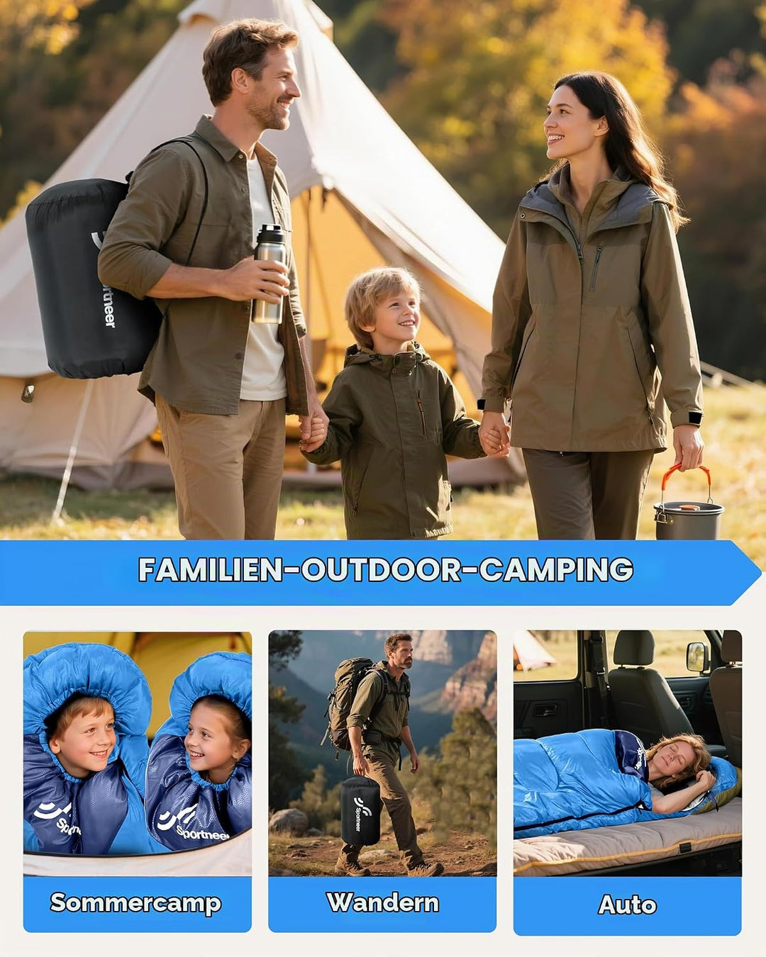 Schlafsack Outdoor - Sportneer Schlafsack Erwachsene und Kinder - Schlafsäcke Camping Sleeping Bag D