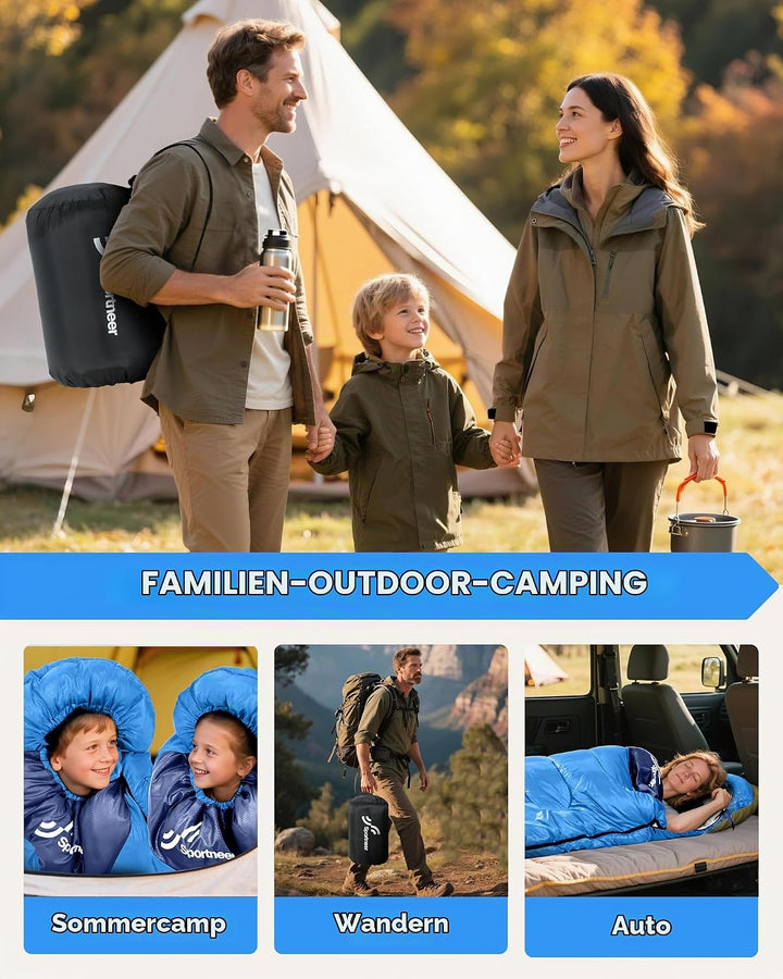 Schlafsack Outdoor - Sportneer Schlafsack Erwachsene und Kinder - Schlafsäcke Camping Sleeping Bag D