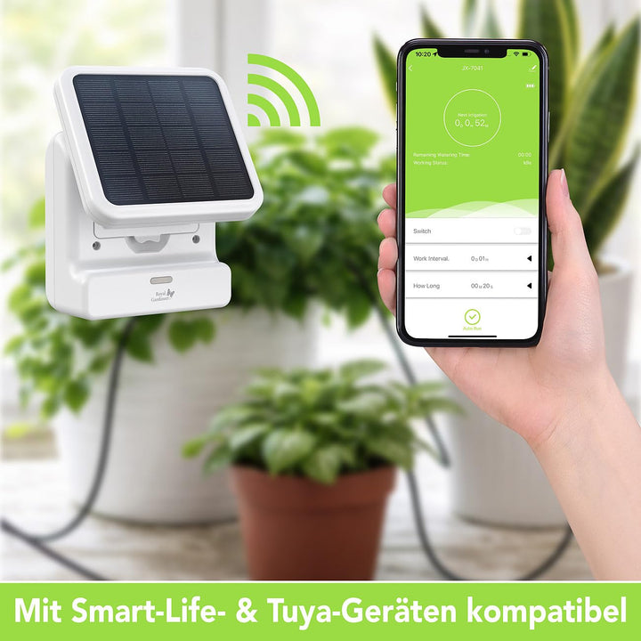 Royal Gardineer Smartes WLAN-Solar-Bewässerungssystem mit Pumpe, 30 l/Std., Akku, App