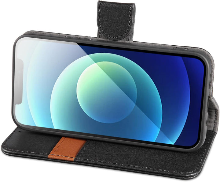 LENSUN Echtleder Hülle für iPhone 12 Mini, Handyhülle [Echtes Leder][Magnetverschluss][RFID Schutz]
