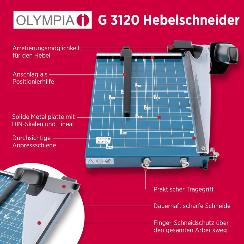 Olympia G 3120 Profi Hebelschneidegerät (mit Positionierhilfen, DIN A4, 20 Blatt, Metallauflage, Sta