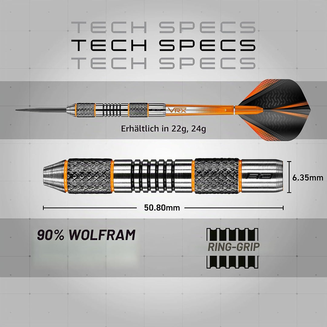 RED DRAGON Amberjack Series Steel Profi Dartpfeile Steeldarts Set mit Flights und Schäfte 22.0 Gramm