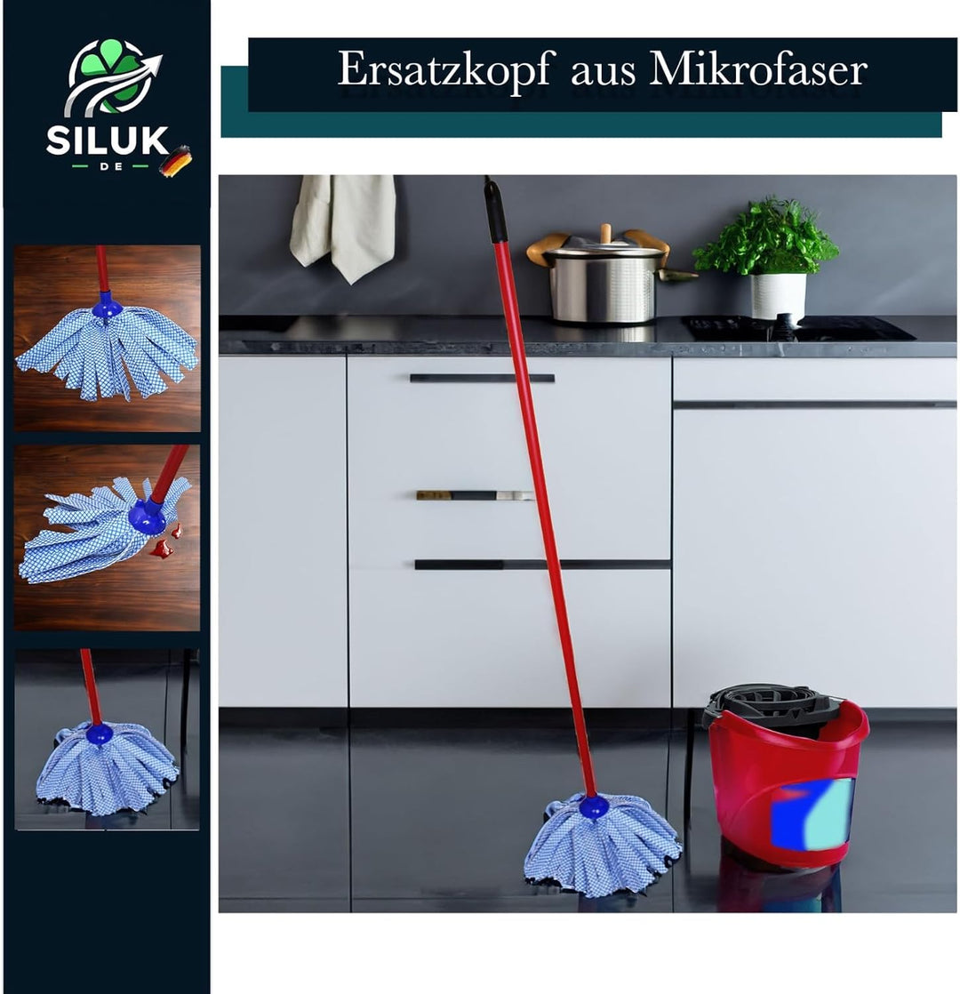 6X Ersatzkopf für Leifheit Classic Mop – Viskose-Polyester Streifen blau kariert, saugstark & streif