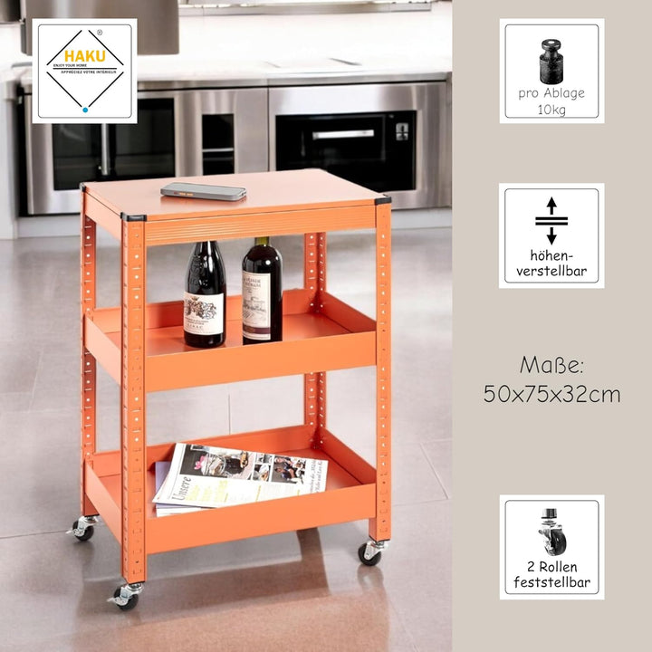 HAKU Möbel Servierwagen, orange, Metall - Masse: B 50 x H 75 x T 32 cm, Style: Modern, Orange