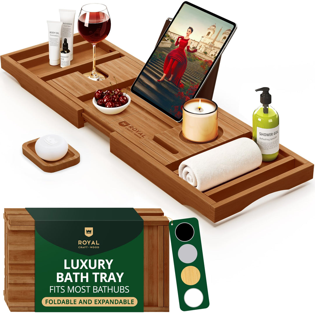 ROYAL CRAFT WOOD Badewannenablage aus Bambus, inkl. Seifenhalter, Braun, Braun