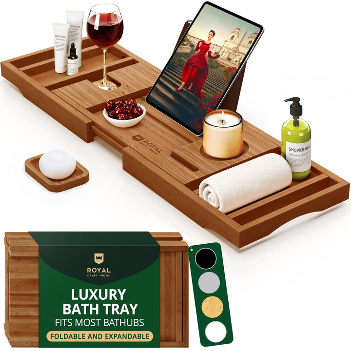 ROYAL CRAFT WOOD Badewannenablage aus Bambus, inkl. Seifenhalter, Braun, Braun