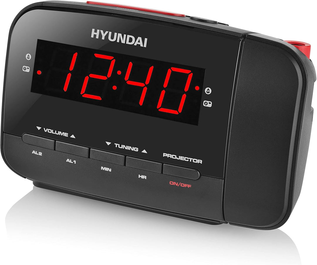HYUNDAI Radiowecker HYURAC481R I mit Zeitprojektion I FM/AM I Radio I Wecker I Zeitprojektor I Snooz