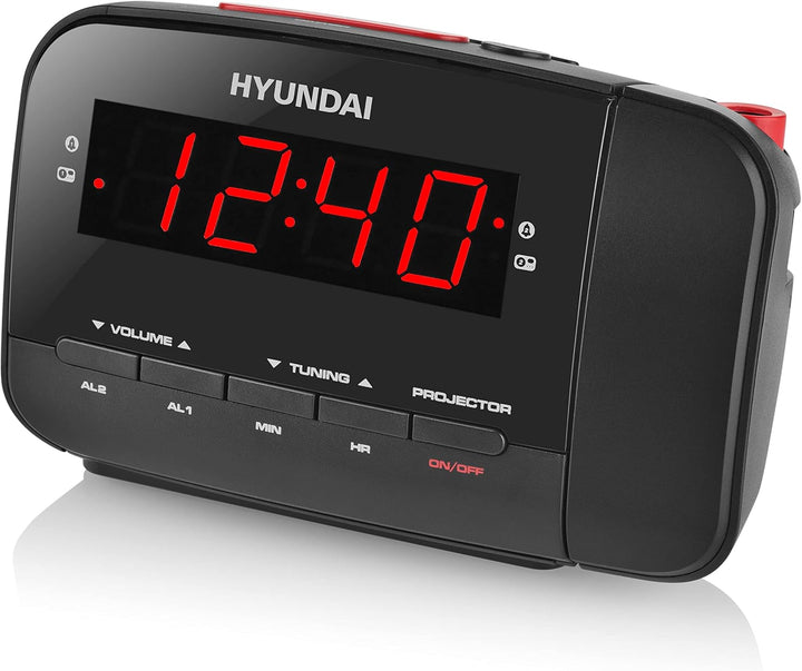 HYUNDAI Radiowecker HYURAC481R I mit Zeitprojektion I FM/AM I Radio I Wecker I Zeitprojektor I Snooz