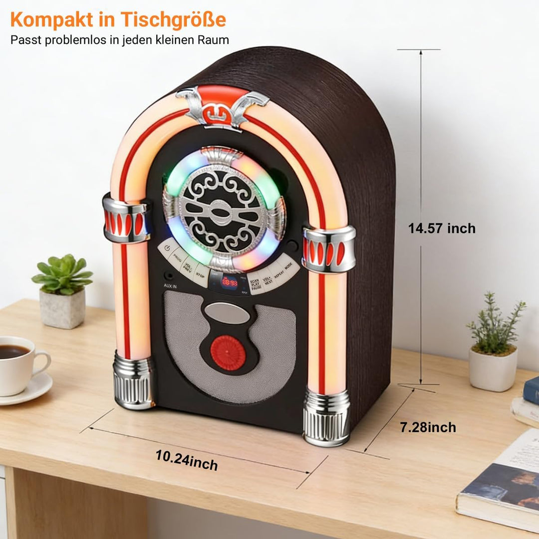 Retro Jukebox Musikbox mit CD-Spieler, Musikanlage Nostalgie Design, Bluetooth, Vintage FM/UKW Radio