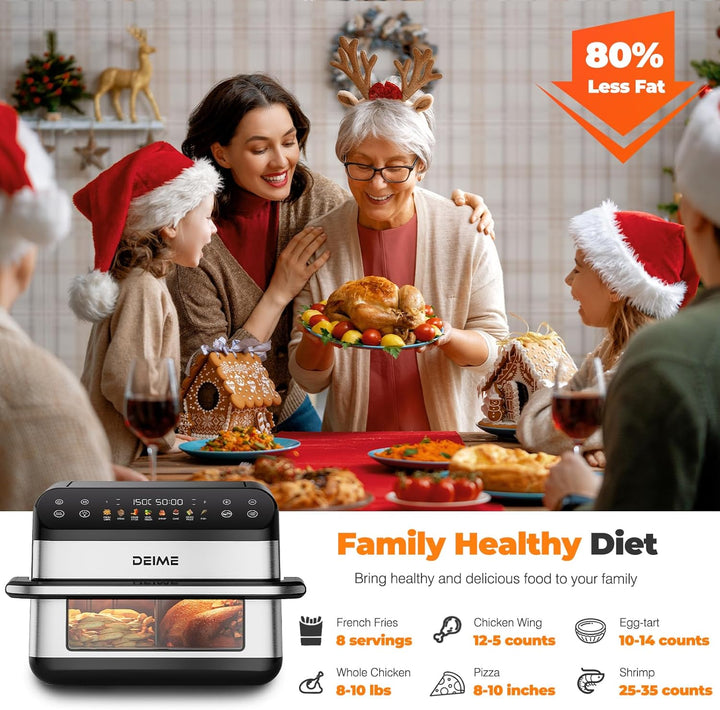 DEIME Dual Zone Air 10L Double 2400W Large Capacity Oven Air Fryers Healthy Cooker with 8 Preset, La