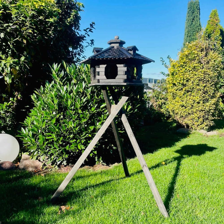 Vogelfutterhaus XL Sechseck Vogelhaus + Ständer Futterstelle Dunkelbraun XL mit Ständer Dunkelbraun,