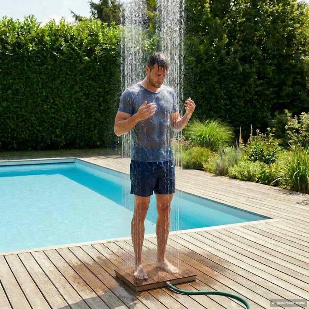 vidaXL Garten Boden Dusche WPC und Edelstahl 201 Braun, mit Fusstaster, 4 m Wasserhöheneinstellung,