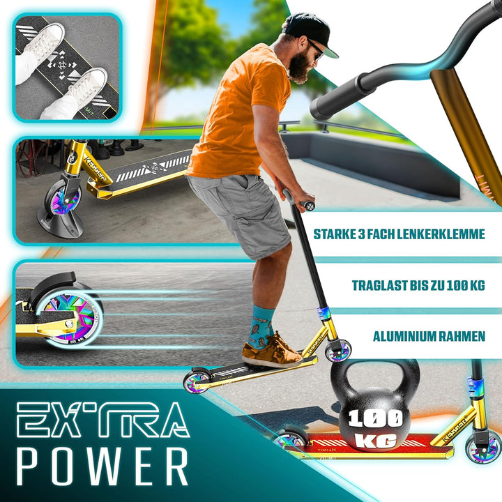 KESSER® Stunt Scooter X-Limit-Pro 360° Lenkung Funscooter Stuntscooter mit Ständer ABEC 9 Kugellager