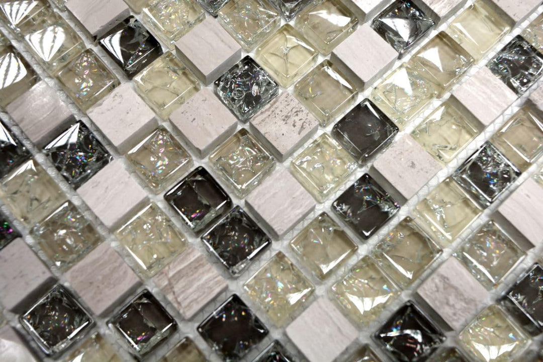 Mosaik Quadrat Crystal/Stein mix graugrün Glasmosaik Transluzent Transparent 3D, Mosaikstein Format: