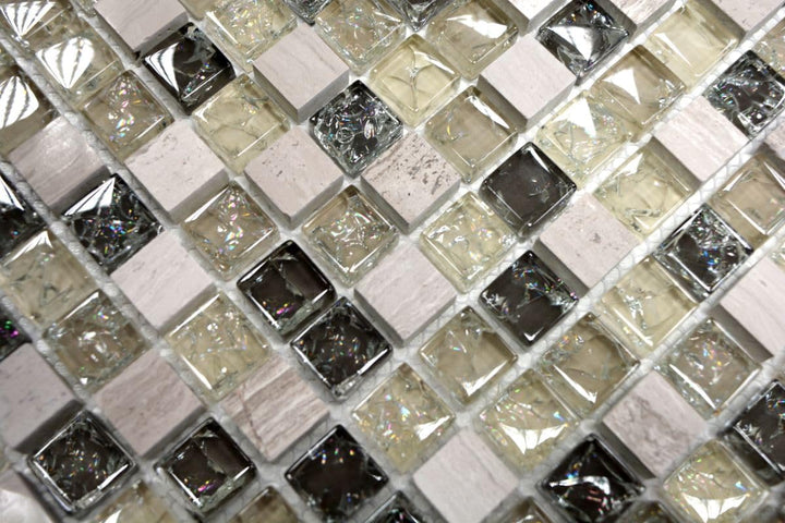 Mosaik Quadrat Crystal/Stein mix graugrün Glasmosaik Transluzent Transparent 3D, Mosaikstein Format: