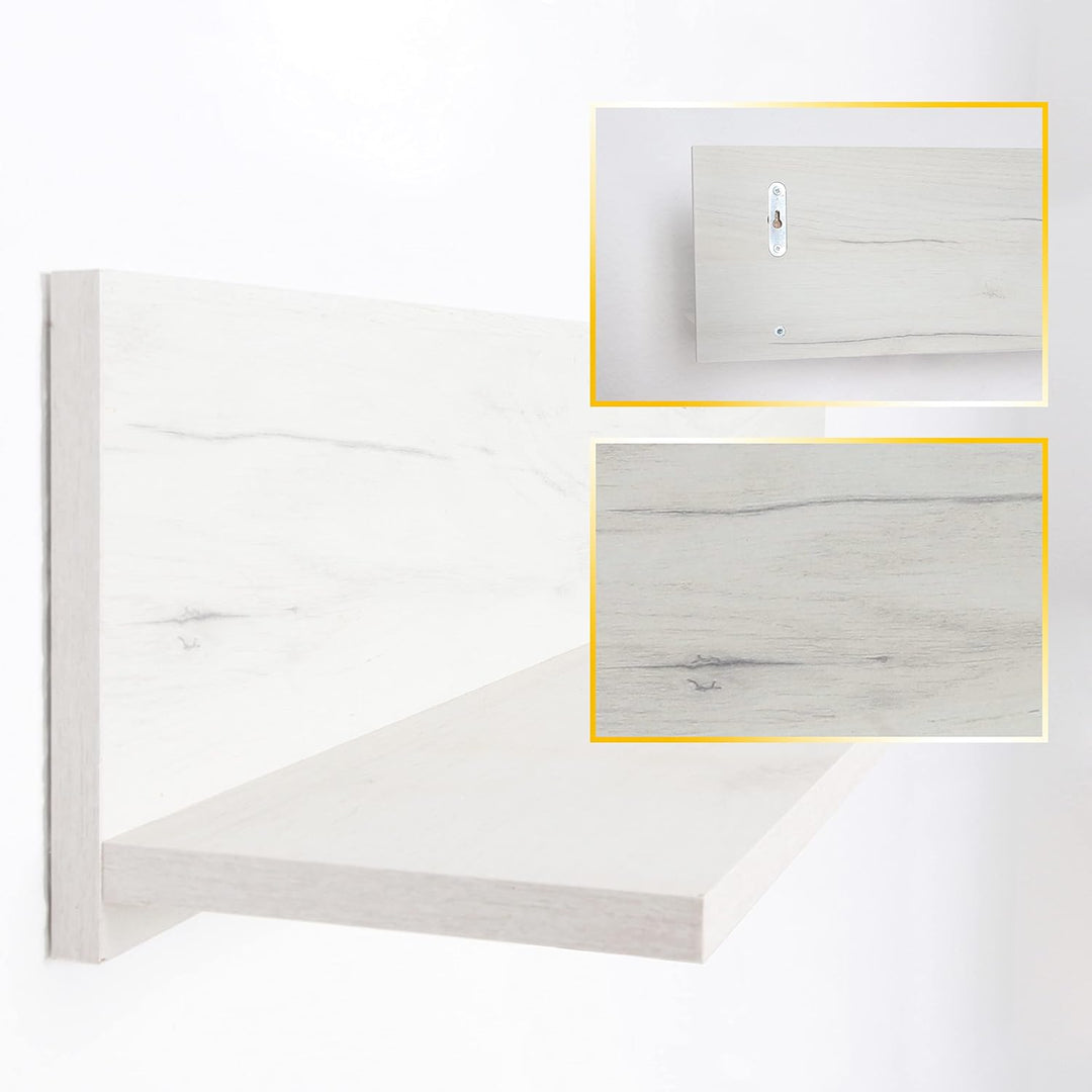 RICOO Wandregal 98 x 19 x 19 Eiche weiss, Spanplatte aus Holz, Hängereral WM052-EP, Regal Wand, Büch