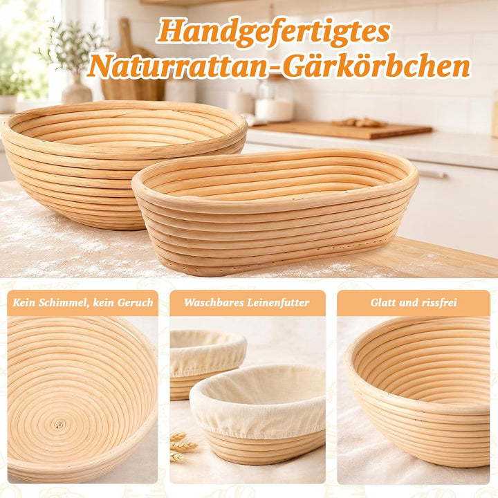 Sauerteig Starter Set mit 2 Gärkörbchen, Brotbackzubehör für Hobbybäcker | Brot Gärkorb Set mit Gärk