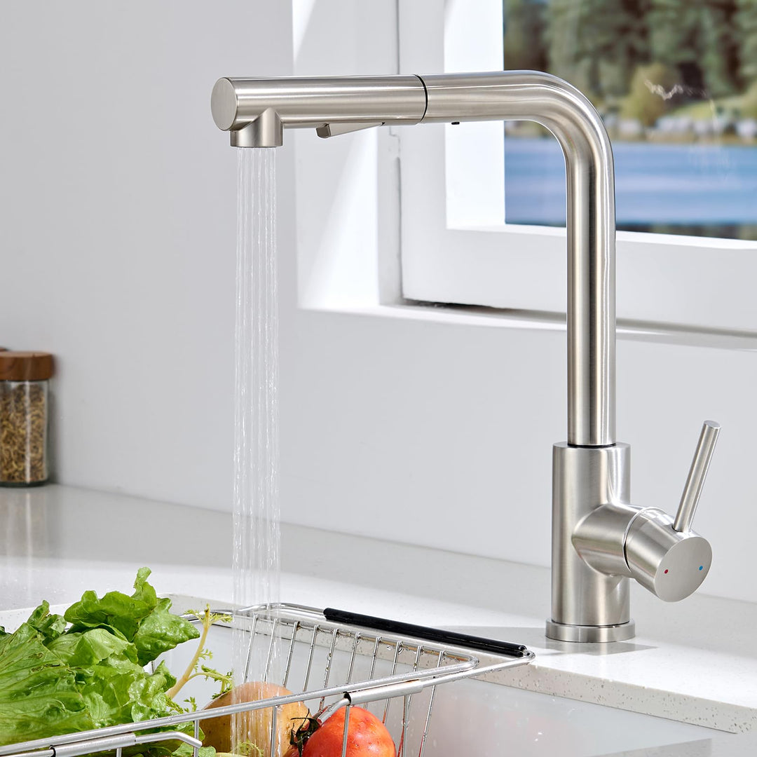 Wasserhahn Küche Ausziehbar, Küchenarmatur mit Brause 2 Modus, Hochdruck Mischbatterie Spültischarma