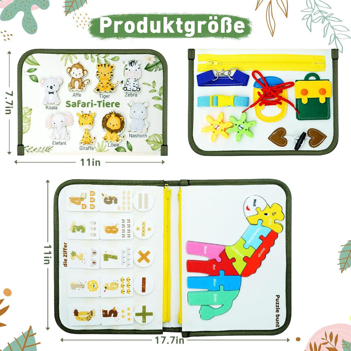 Almaxi Busy Board Deutsch Montessori Spielzeug ab 3 Jahre, 8 in 1 Montessori Spielzeug Activity Boar