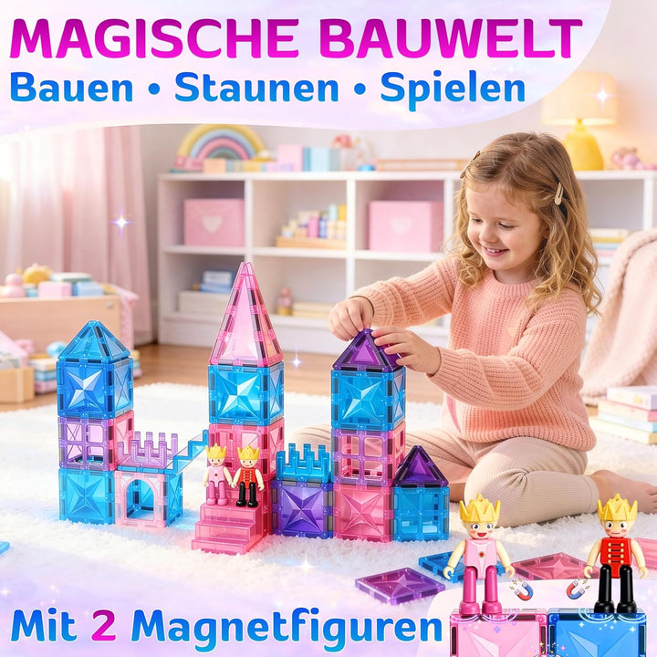 Magnetische Bausteine 116 Teile inkl. 2 Autos, Montessori Sensorik Spielzeug ab 3 Jahre, Magnetbaust