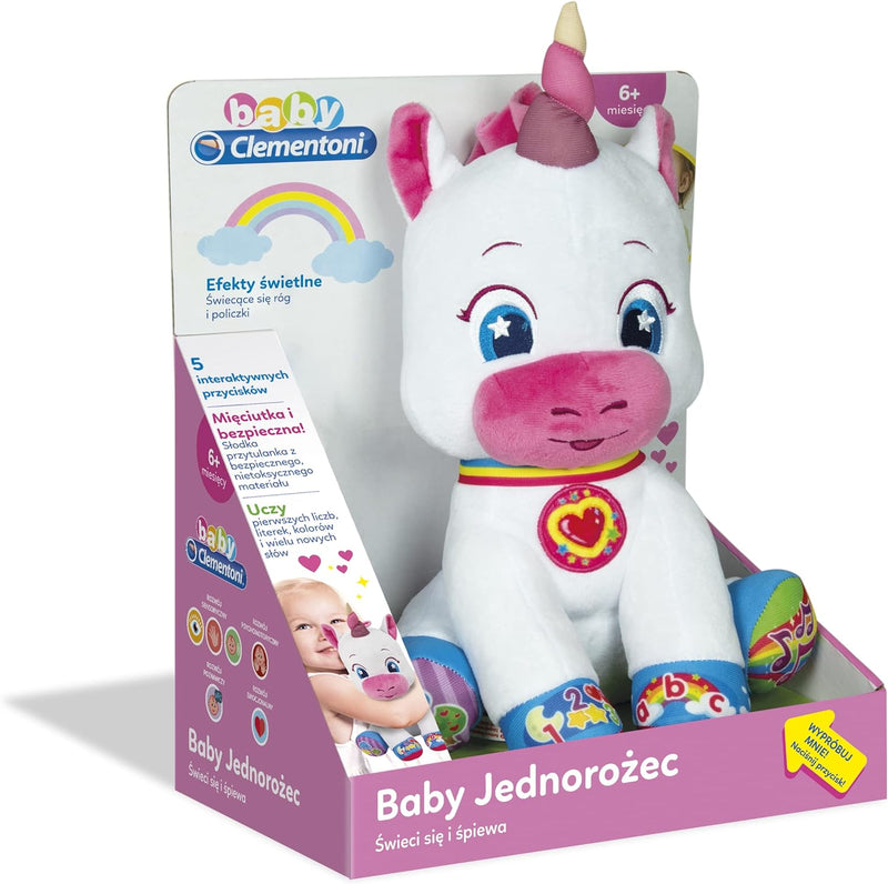 Clementoni 50544 Baby Interaktive Plüsch Einhorn Elektronisch Sprechendes Lernspielzeug für Kinder a