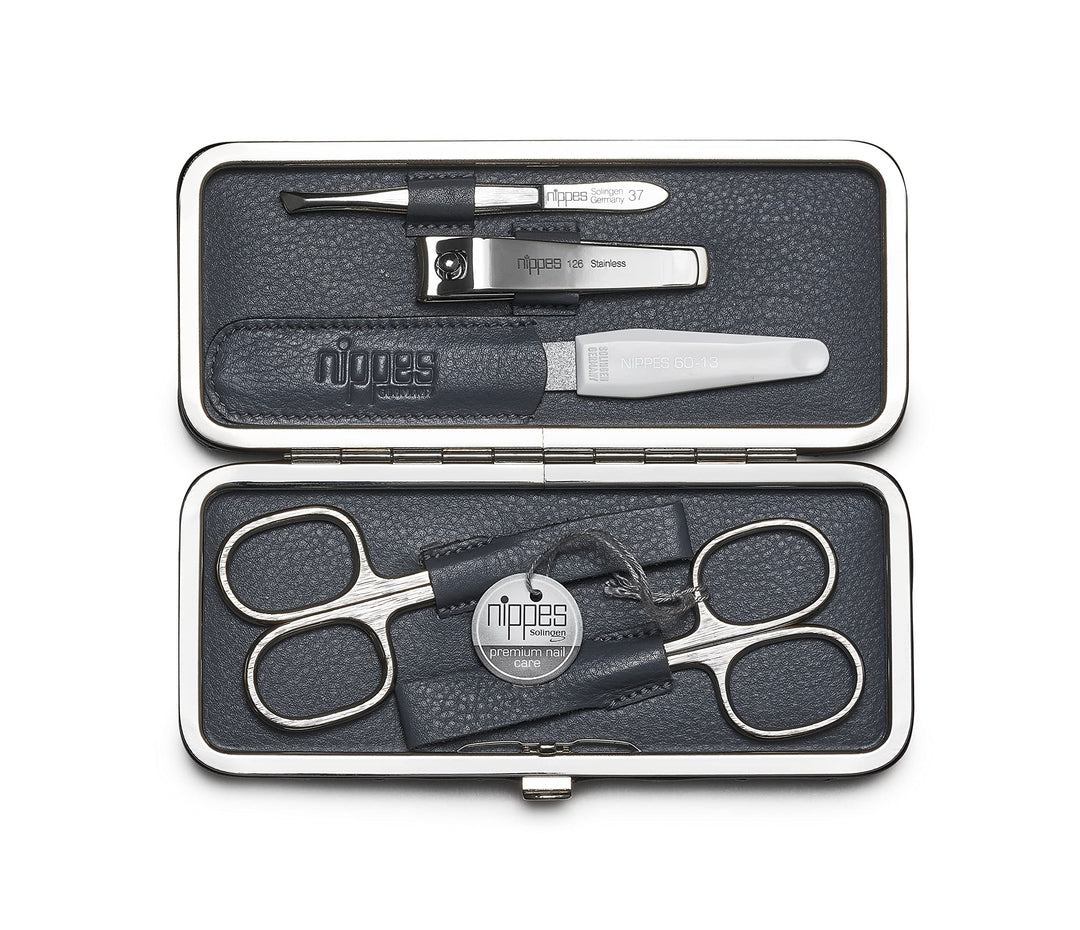 nippes Solingen Maniküre Set Raute, 5-teilig, Lamm-Nappa-Etui mit Rahmen und Lederfutter innen, Nage
