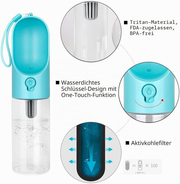 PETKIT P008 EVERSWEET Hundetrinkflasche für unterwegs, Leckdichte Outdoor Trinkflasche - 400ml Blau,