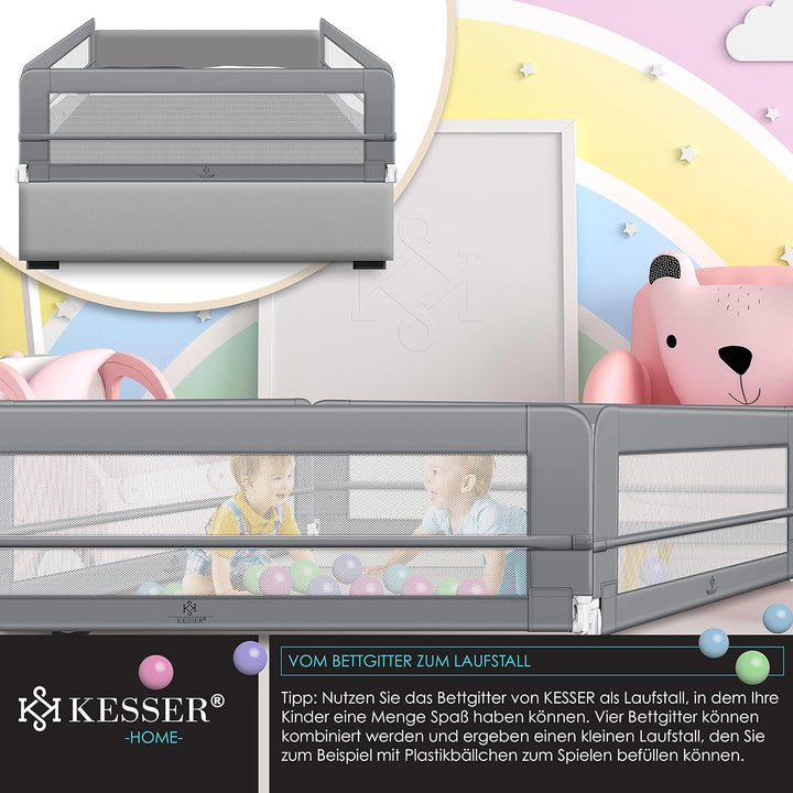 KESSER® Bettgitter 200 cm Bettschutzgitter Kinderbettgitter für Kinder Babybettgitter Klappbar, Trag