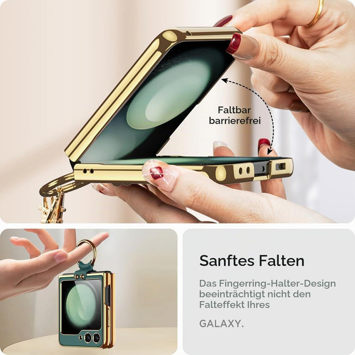 Miimall Lederhülle Kompatibel mit Samsung Galaxy Z Flip 6/Flip7 FE Hülle mit Band+Ring Ständer [HD D