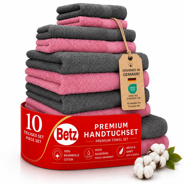Betz 10-TLG. Handtuch-Set Classic 100% Baumwolle 2 Duschtücher 4 Handtücher 2 Gästetücher 2 Seiftüch
