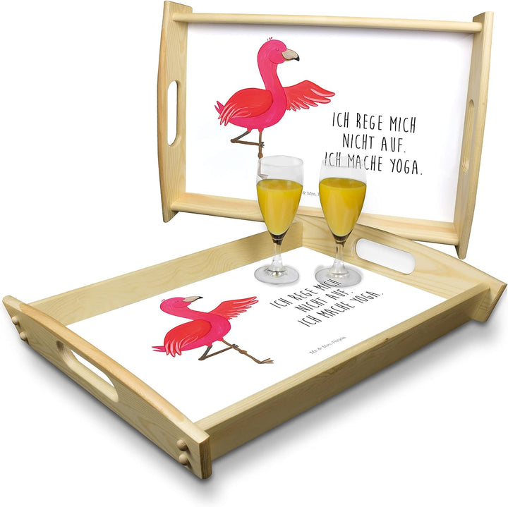 Mr. & Mrs. Panda Bett-Tablett Flamingo Yoga - Geschenk, Serviertablett, Achtsamkeit, Entspannung, Ro