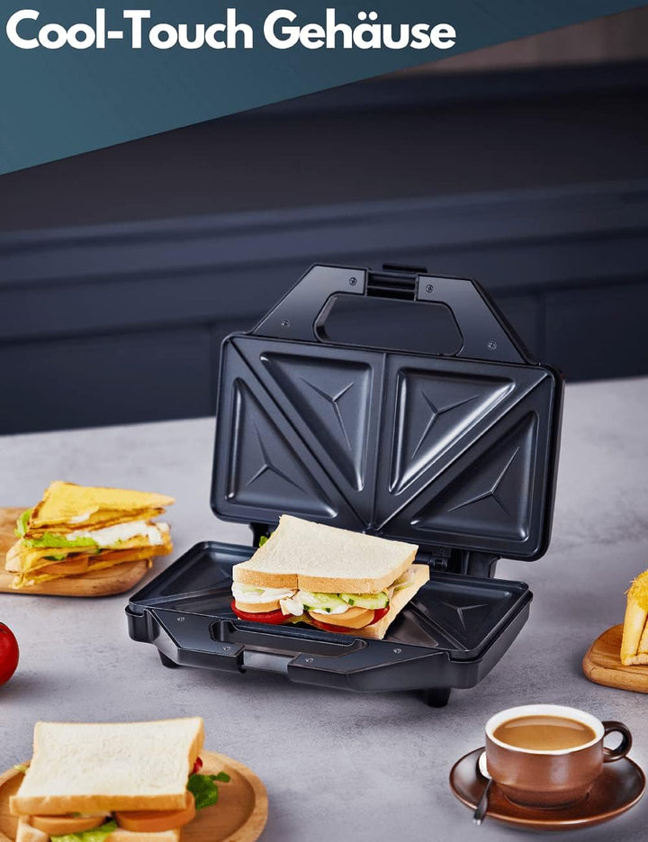 XXL Sandwichmaker | 4 Sandwichecken | Cool-Touch-Gehäuse | Antihaftbeschichtung | Sandwichtoaster |