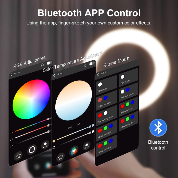ORDRO Ringlicht mit Stativ, 16 Zoll Selfie Ringlicht mit 74 Zoll Stativ Ständer Bluetooth-App zur Un