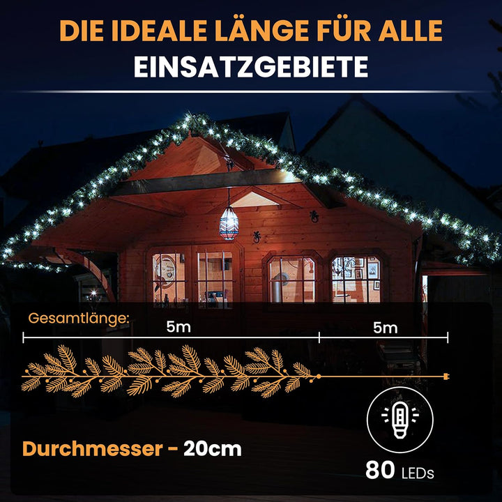 Gartenpirat Künstliche Tannengirlande Türgirlande beleuchtet LED Weihnachtsdeko (Kaltweiss, 5 m - 80