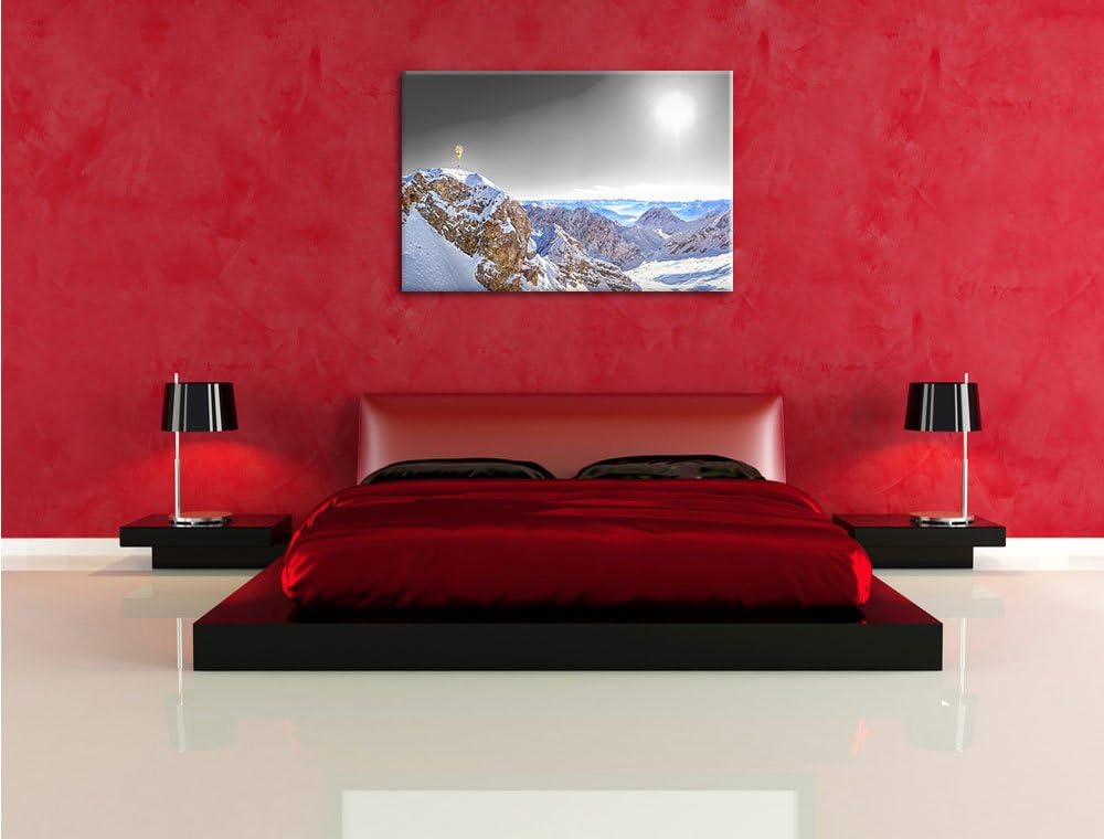 Pixxprint Zugspitze im Sonnenlicht als Leinwandbild/Grösse: 100x70 cm/Wandbild/Kunstdruck/fertig bes