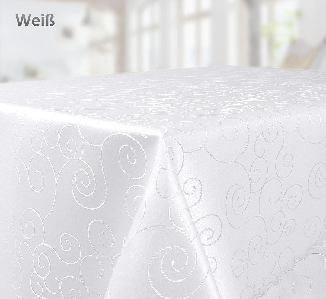 BEAUTEX Tischdecke Damast Ornamente - Bügelfreies Tischtuch - Fleckabweisende, Pflegeleichte Tischwä